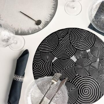 Tovaglietta Americana Rotonda Nera - d 38 cm - Sottopiatto - Motivo Geometrico