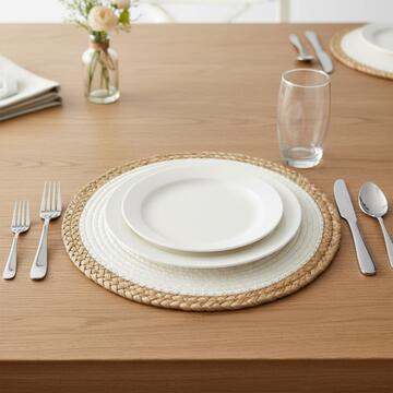 Tovaglietta Americana Rotonda d38 cm - Sottopiatto - Trama Intrecciata Bianca e Beige