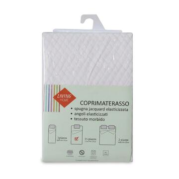 Coprimaterasso Jacquard Bianco Letto 1 Piazza e Mezzo 120x190 cm con Angoli Elasticizzati - Traspirante e Antiacaro