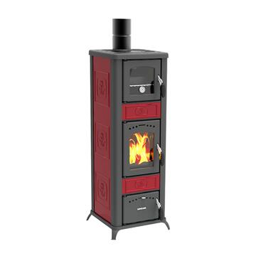 Lincar - Stufa Cucina a Legna Alice Rossa con Forno Integrato - 47x49 h126 cm - Made in Italy