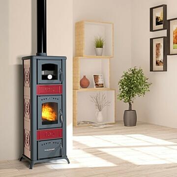 Lincar - Stufa Cucina a Legna Alice Rossa con Forno Integrato - 47x49 h126 cm - Made in Italy