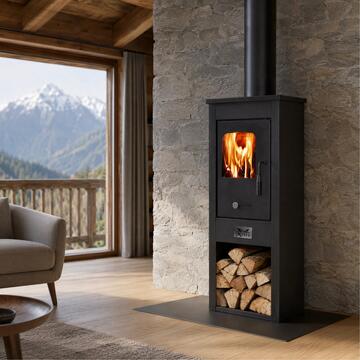 Mille srl - Stufa a Legna Era in Acciaio 6,8 kW, 167 mc Riscaldabili - 33x35 h94 cm - Made in Italy