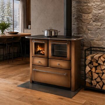 Lincar Stufa Cucina a Legna Gaia Cappuccino 149AV con Forno Integrato - 6,3 kW, 200 mc Riscaldabili - 98x85 h67 cm - Made in Italy