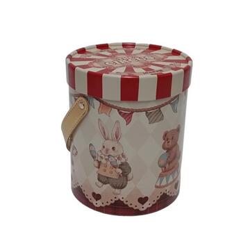 Barattolo Confezione di Latta con Manico - Coniglietti e Orsetti - 15x15 h18,5 cm - Confezione Natalizia