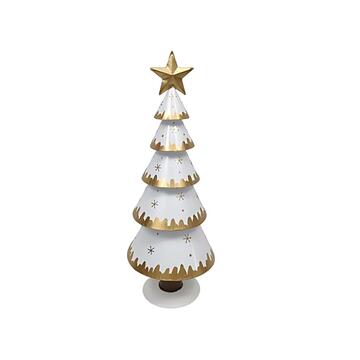 Albero di Natale in Latta h 33 cm - 12x12 h33 cm - Bianco e Oro - Decorazione Natalizia