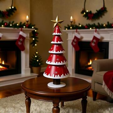 Albero di Natale in Latta h 33 cm - 12x12 h33 cm - Rosso e Bianco - Decorazione Natalizia