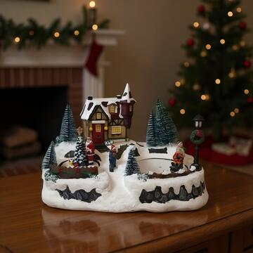 Giostrina Pista da Sci con Trenino e Luci - 31x22 h20 cm - Decorazione Natalizia
