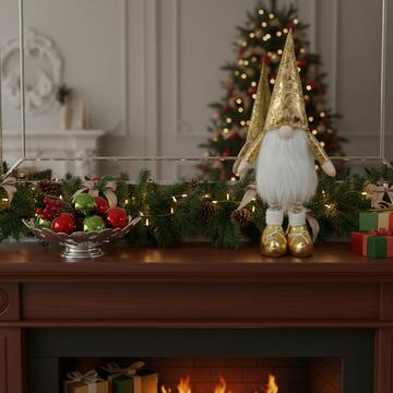 Gnomo Natalizio con Vestito Laminato Oro h 57 cm - Decorazione Natalizia - Addobbo di Natale