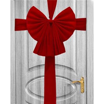 Decorazione Fiocco per Porta di Ingresso in Velluto Rosso 54x5x60 cm - Decorazione Natalizia - Addobbo di Natale