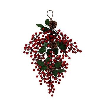 Dietroporta Lungo con Bacche Rosse e Pigne h 50 cm - Decorazione Natalizia - Addobbo Natalizio