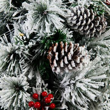 Trancio/Ramo Innevato di Pino Verde Artificiale di Natale 25x200 cm - Decorazione Natalizia - Addobbo di Natale - con Pigne e Bacche Rosse