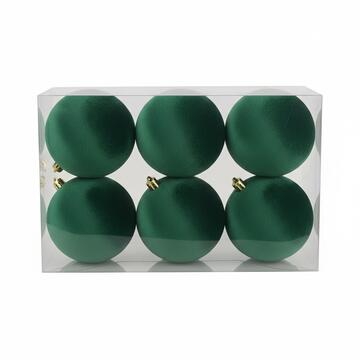 Set 6 Palline di Natale Floccate Verdi - d 10 cm - per Albero di Natale - Decorazioni Natalizie