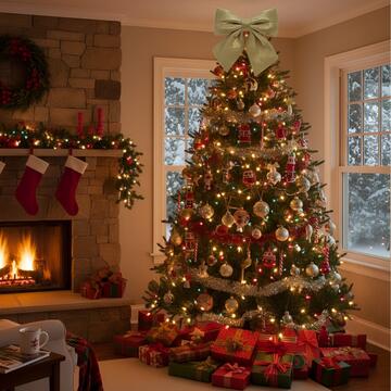 Fiocco di Natale 60 cm in Tessuto Rigato e Laminato Oro - per Alberi di Natale, Porte, Ghirlande, Pacco Regalo - Decorazione di Natale