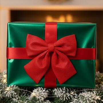 Fiocco di Natale 34 cm in Tessuto Rigato e Laminato Rosso - per Alberi di Natale, Porte, Ghirlande, Pacco Regalo - Decorazione di Natale