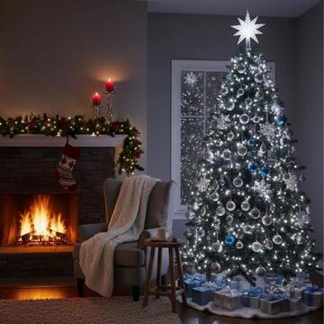 100 Luci Led Bianco Freddo di Natale - mt 5+5 cavo - per Interno ed Esterno - con Giochi di Luce