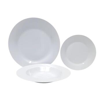 Servizio Set 18 Piatti Tondi in Porcellana Bianca - 6 Piatti Piani + 6 Piatti Fondi + 6 Piattini