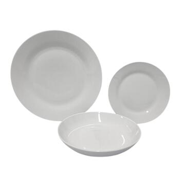 Servizio Set 18 Piatti Tondi in Porcellana Bianca - 6 Piatti Piani + 6 Piatti Fondi + 6 Piattini