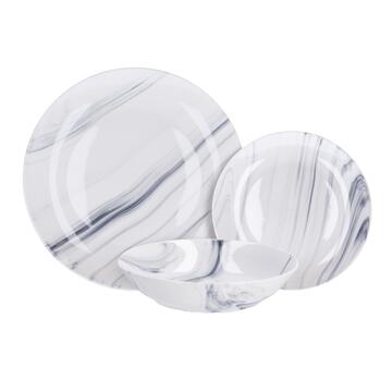 Servizio Set 18 Piatti in Ceramica - Fantasia Bianca Effetto Marmo