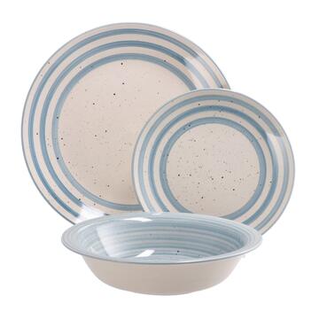 Servizio Set Navy 18 Piatti in Ceramica con Righe - Blu