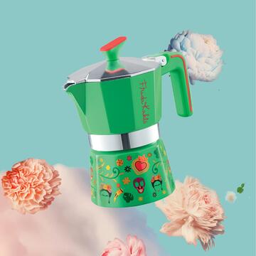 Caffettiera Verde Frida Kahlo 2 Tazzine di Caffè, Moka di Design Italiano