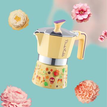 Caffettiera Gialla Frida Kahlo 2 Tazzine di Caffè, Moka di Design Italiano