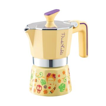 Caffettiera Gialla Frida Kahlo 3 Tazzine di Caffè, Moka di Design Italiano
