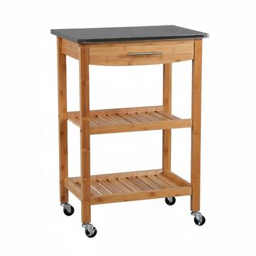 Carrello cucina in legno bambù con 3 ripiani e cassetto, 58x40x86