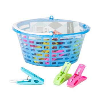 Cestino 24 Mollette Easy per Bucato - Antivento - Pinze per Stendibiancheria