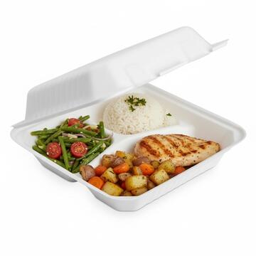 Confezione 50 pz Contenitore 3 Scomparti 900cc - Biodegradabile - per Asporto - Primo, Contorno, Secondo, Insalata