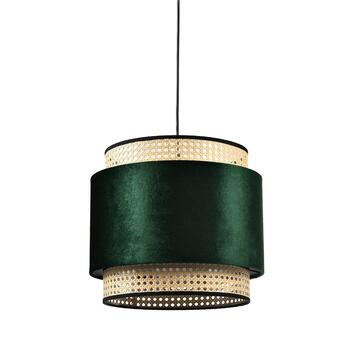 Lampadario a Sospensione Vienna con Paglia e Velluto Verde