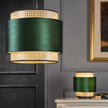 Lampadario a Sospensione Vienna con Paglia e Velluto Verde