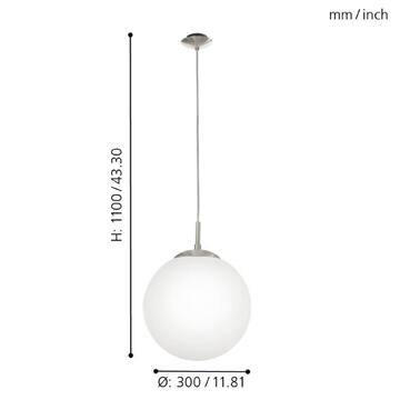 Lampadario Rondo 30 cm a sospensione in acciaio e vetro opale Bianco