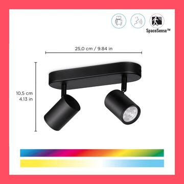 WiZ Faretto Nero 2 Luci Smart, Wifi, Controllo Vocale, Luce Nera o Colorata Dimmerabile