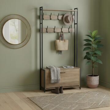 Mobile Ingresso Elmet con 1 anta scarpiera - 84x30 h182 cm - Nero/Olmo - per Ingresso, Ufficio, Studio, Living