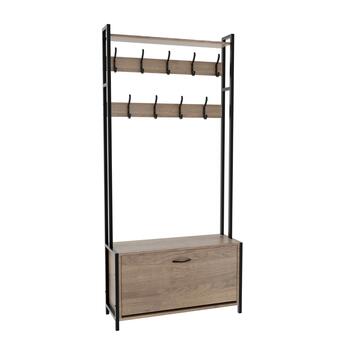 Mobile Ingresso Elmet con 1 anta scarpiera - 84x30 h182 cm - Nero/Noce- per Ingresso, Ufficio, Studio, Living