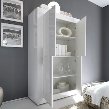 Credenza Contenitore 4 Ante 120x43 h 162cm, Made in Italy, Bianco Lucido