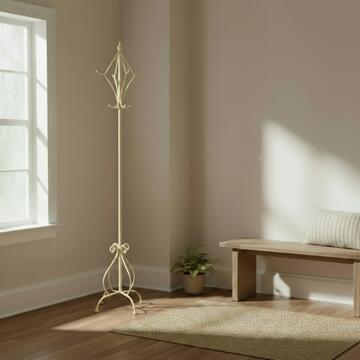 Attaccapanni da Ingresso Lenys in Metallo Verniciato Crema -  26x26 h178 cm - per Ingresso, Zona Giorno, Ufficio