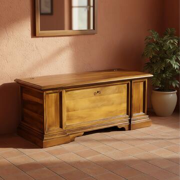 Cassapanca/Baule in Legno Massello - Arte Povera - Portaoggetti - 120x50 h51 cm - Bassano Noce - Made in Italy