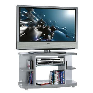 Mobile porta tv con ruote ripiani in legno e vetro, silver