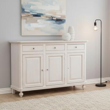Credenza classica Napoletana 3 ante + 3 cassetti legno bianco decapé