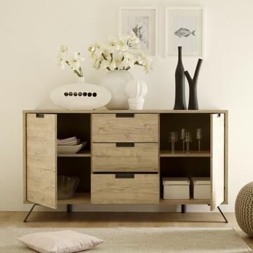 Madia moderna Palma legno sherwood, 2 ante + 3 cassetti, Made In Italy