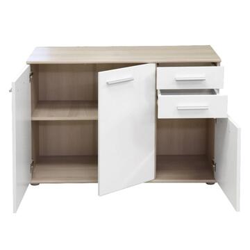 Madia Moderna Oslo 3 Ante + 2 Cassetti, 103x34 h 74cm, Bianco Opaco/Olmo