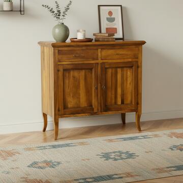 Credenza Classica 2 Ante + 2 Cassetti in Legno Massello - Arte Povera - 110x48 h101 cm - Bassano Noce - Made in Italy