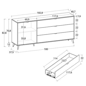 Madia Moderna Multiuso 1 Anta + 3 Cassetti 183x41 h... - Marino Fa Mercato