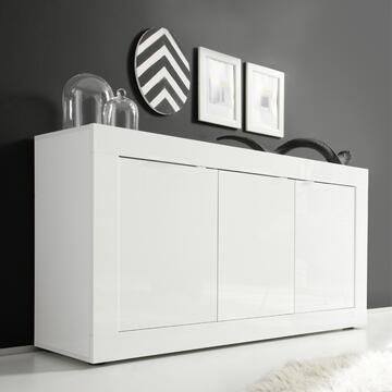Madia Moderna Basic 3 Ante 160x43 h 86 cm, Made in Italy, Bianco Lucido