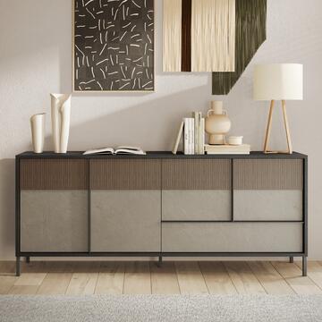 Madia Multiuso Everest 4 Ante + 1 Cassetto 206x40 h 86cm, Made in Italy, Finitura Lava e Argilla