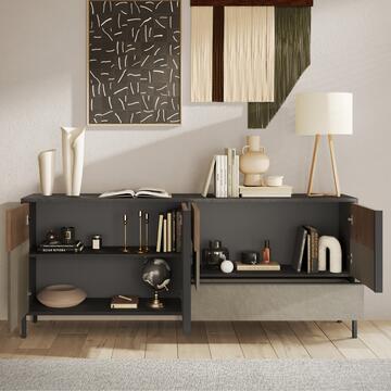 Madia Multiuso Everest 4 Ante + 1 Cassetto 206x40 h 86cm, Made in Italy, Finitura Lava e Argilla