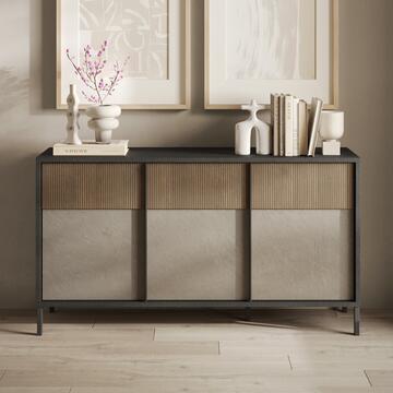 Madia Multiuso Everest 3 Ante 156x40 h 86cm, Made in Italy, Finitura Lava e Argilla