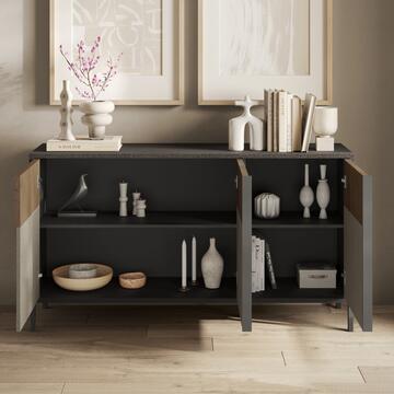 Madia Multiuso Everest 3 Ante 156x40 h 86cm, Made in Italy, Finitura Lava e Argilla