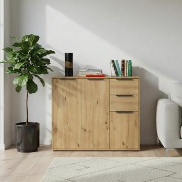 Madia Moderna Multiuso Rovere Facile Artisan con 3 Ante e 2 Cassetti 106,5x35,5 h87 cm